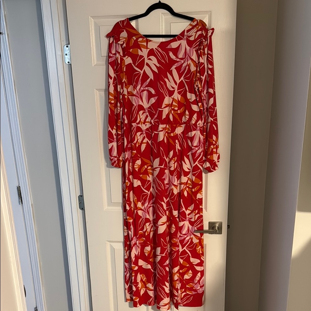Eloquii Red and Orange Floral Long Sleeve Dress